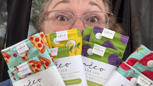woman holding sustainable snack bags