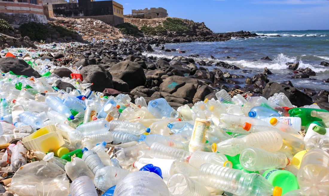 Plastic bottle polution on beach