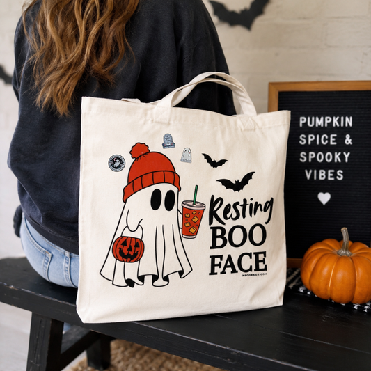Resting Boo Face Halloween Ghost Canvas Tote Bag