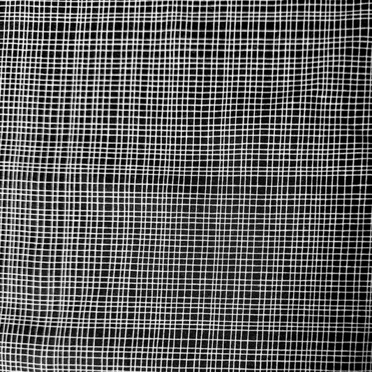 A close-up of a black mesh fabric with a white grid pattern, filling the entire frame.