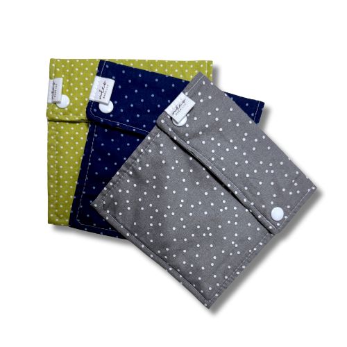 lime navy grey three fabric bags with snaps