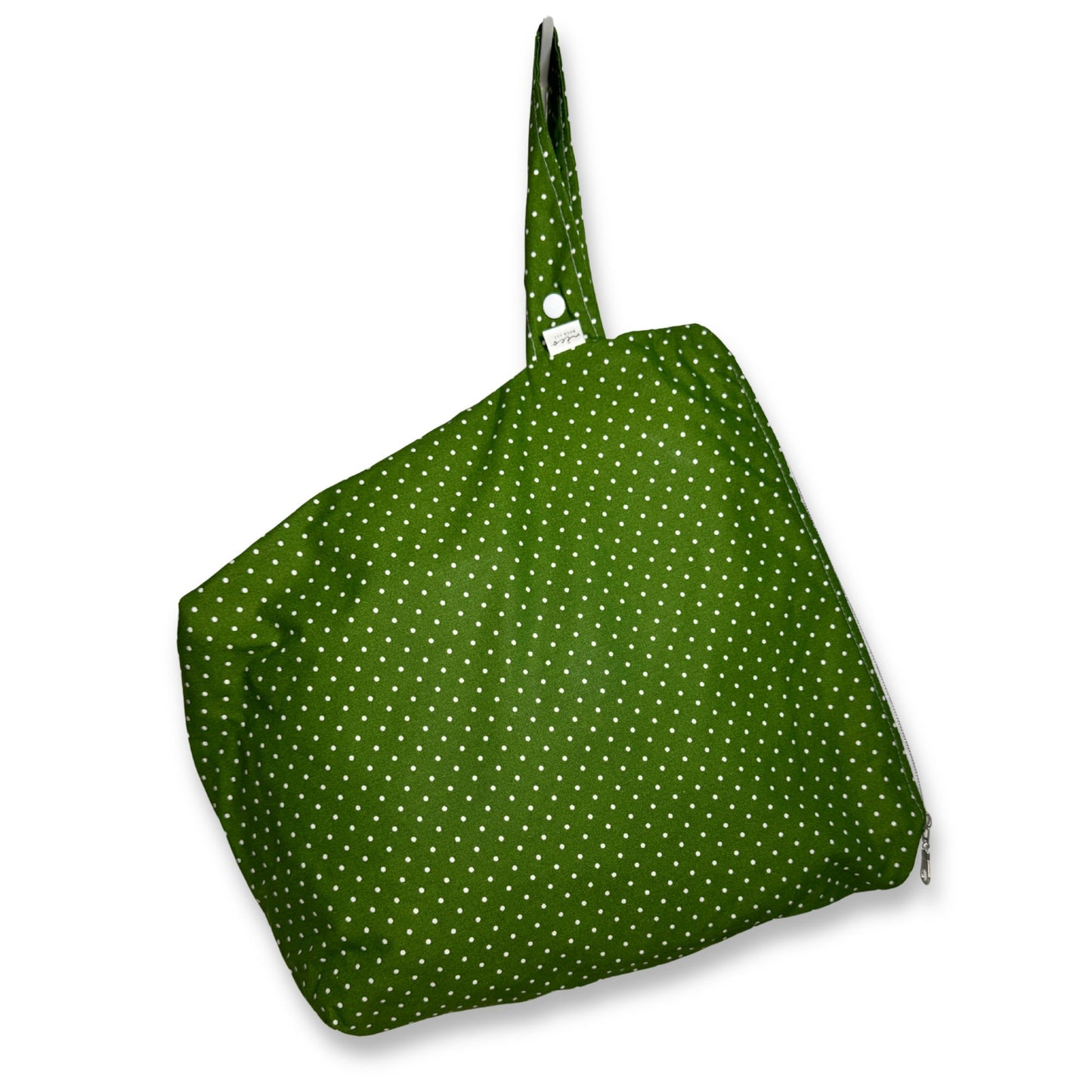 Large Wet Bag — Dark Green with Polkadots