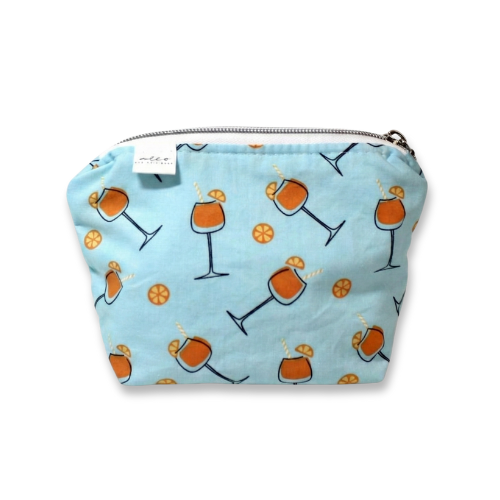 Light blue pouch with cocktail pattern on a white background
