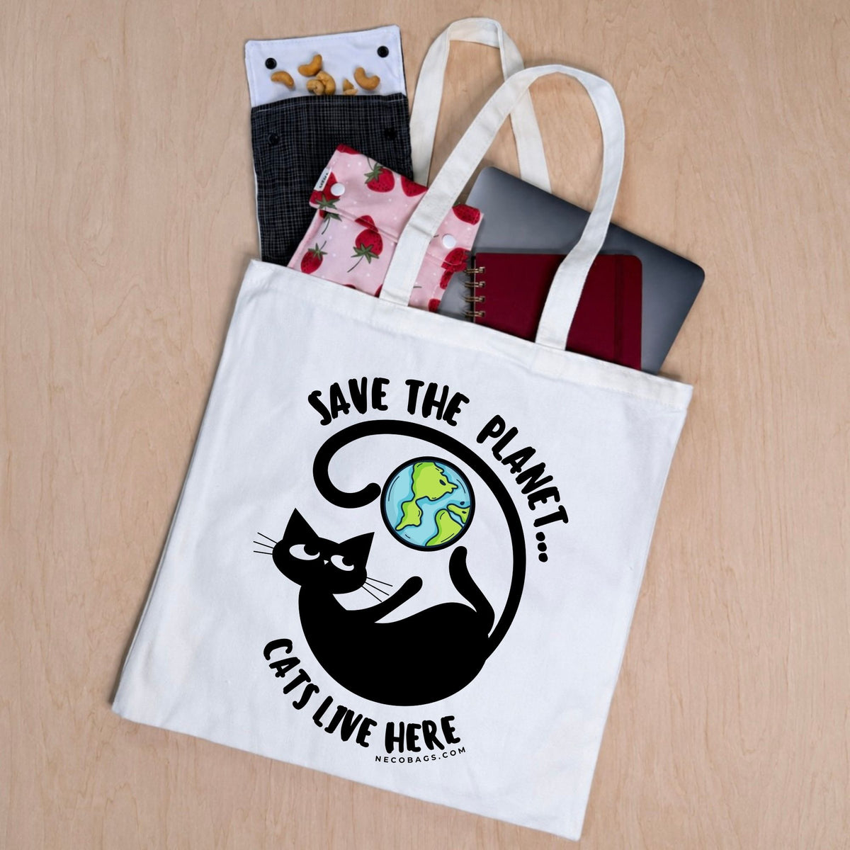 Save the Planet Cats Live Here Canvas Tote Bag