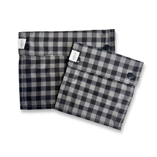 black and grey checkered snack bags